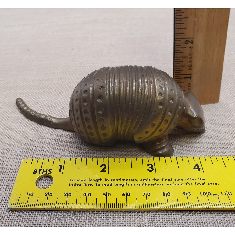 Vintage Solid Brass Armadillo Figurine Paperweight MCM Approx 5 In Paperweight